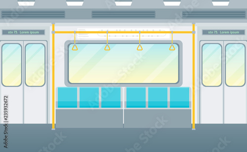 Cartoon Empty Subway Train Card Poster. Vector