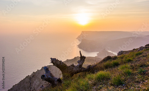 Fotografie Sunset on the background of the sea, Balaclava
