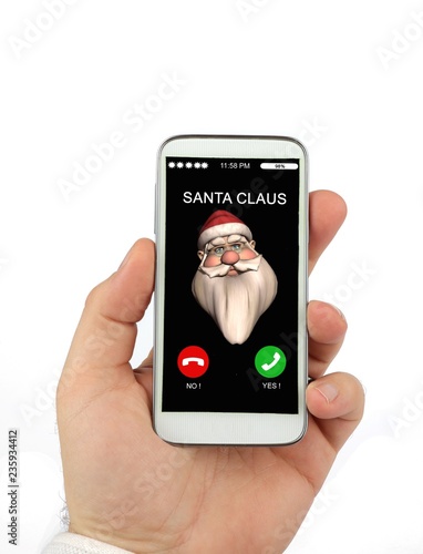 Fototapeta Naklejka Na Ścianę i Meble -  
Christmas incoming call from Santa Claus  - Hand Holding Smartphone with Incoming Call from Santa Claus