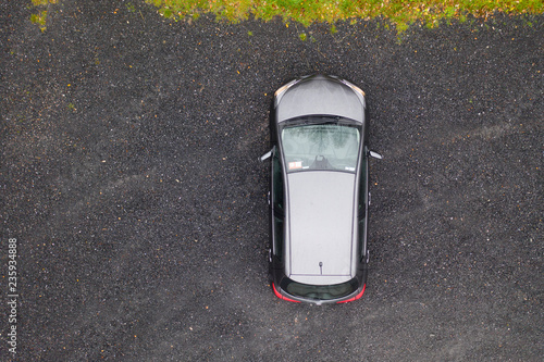 Overhead view of a small hatchback car