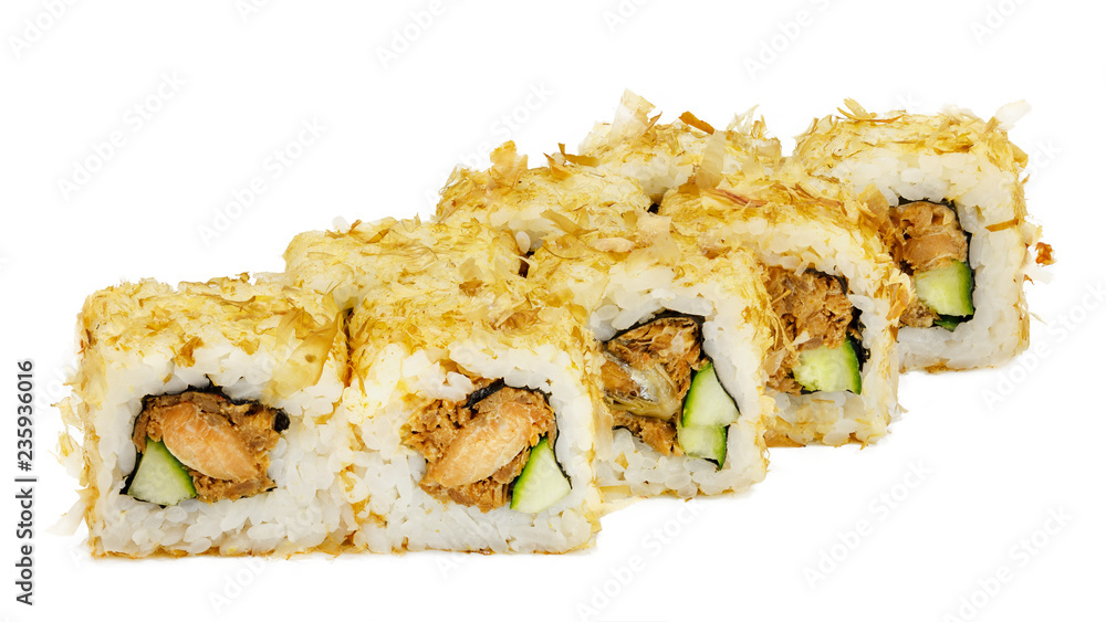 Japanese rolls, sushi on a white background Japanese rolls, sushi on a white background