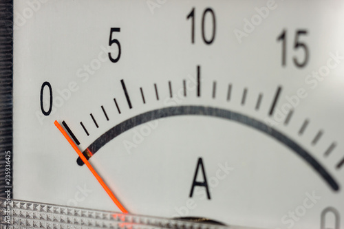 The white scale of the ammeter with zero position of the indicator