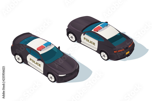 Urban modern sedan police car for protection of people.