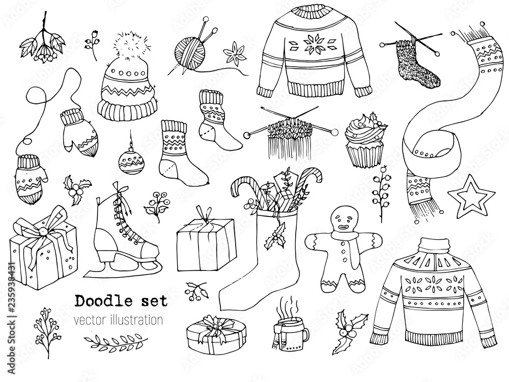 Hand Drawn Set of Lovely Merry Christmas Items Drawing by Iam Nee - Fine  Art America