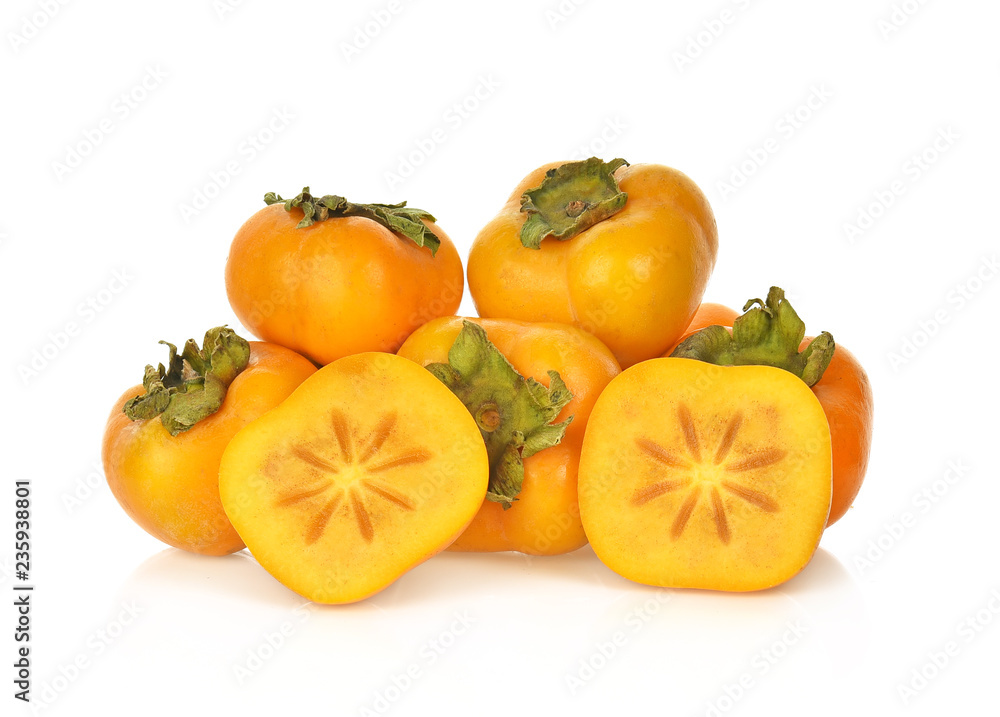 fresh ripe persimmons isolated on white background fresh ripe persimmons isolated on white background