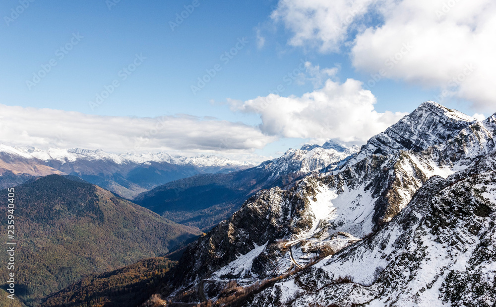 Snow-covered mountains, Rose peak, Sochi, Russia