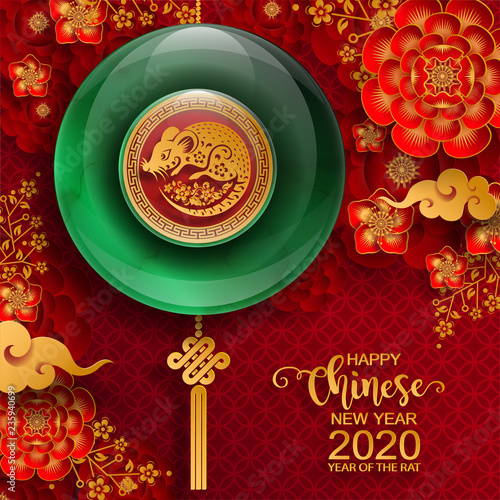 Happy chinese new year 2019 Zodiac sign with gold paper cut art and craft style on color Background.(Chinese Translation : Year of the pig)