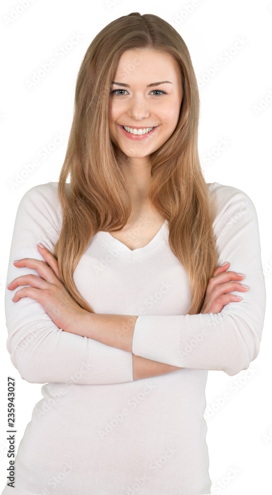 Beautiful Woman Standing with Crossed Arms - Isolated Beautiful Woman Standing with Crossed Arms - Isolated