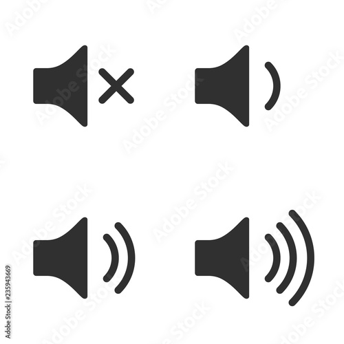 Volume icon set. Speakers with different sound levels.