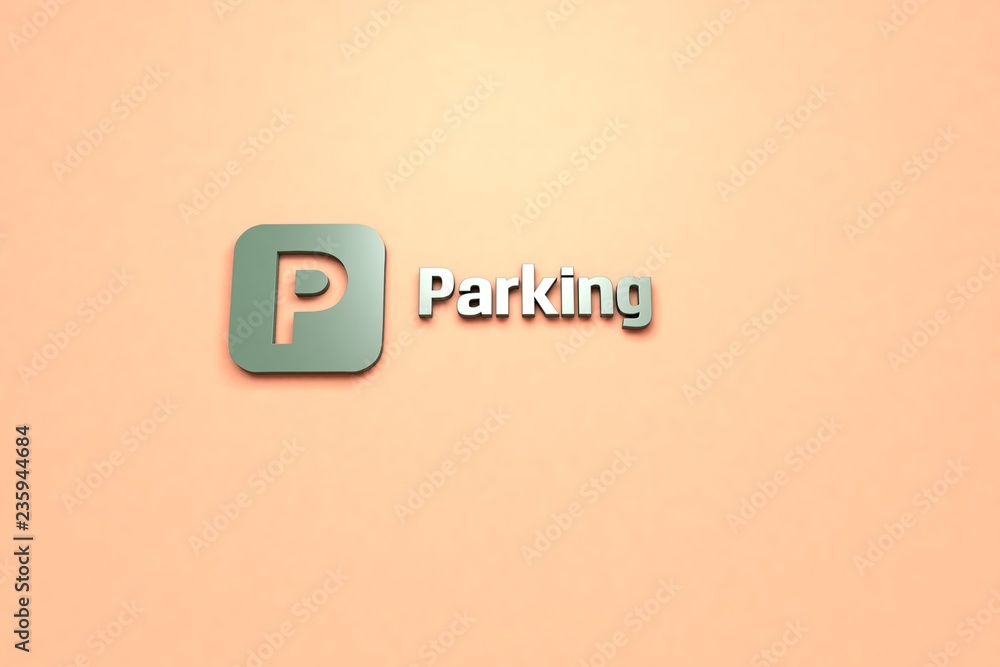 Text Parking with green 3D illustration and beige background Text Parking with green 3D illustration and beige background