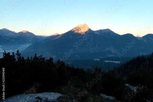 beautiful chilly morning landscape climbing zugspitze