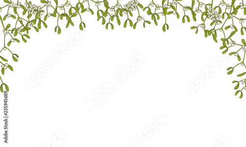 Christmas frame made of mistletoe. Vector objects on white background.