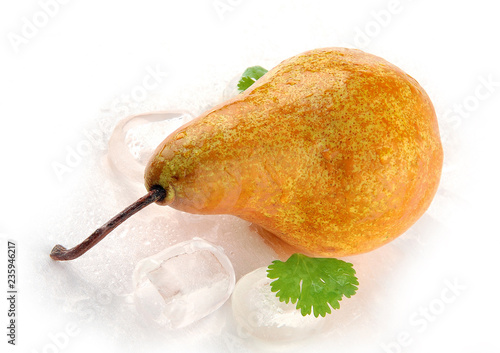 Pear with ice on white background. 