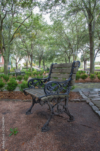 bench in a park in Charleston , South Carolina