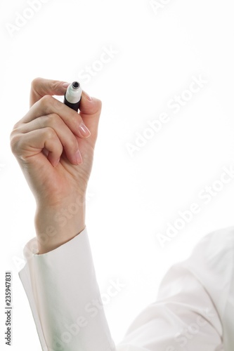 Closeup of a Businessman Writing on the Air