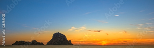 Panoramic of the island of Es Vedra at sunset, Ibiza photo