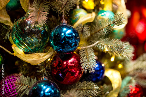 christmas decorations on green background