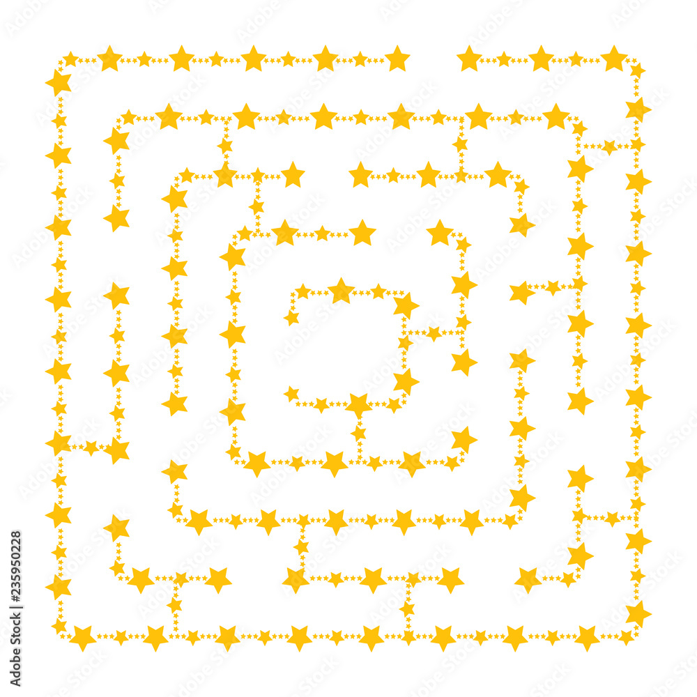 Simple square maze - starry sky. Game for kids. Puzzle for children. One entrance, one exit. Labyrinth conundrum. Flat vector illustration isolated on white background. With place for your image.
