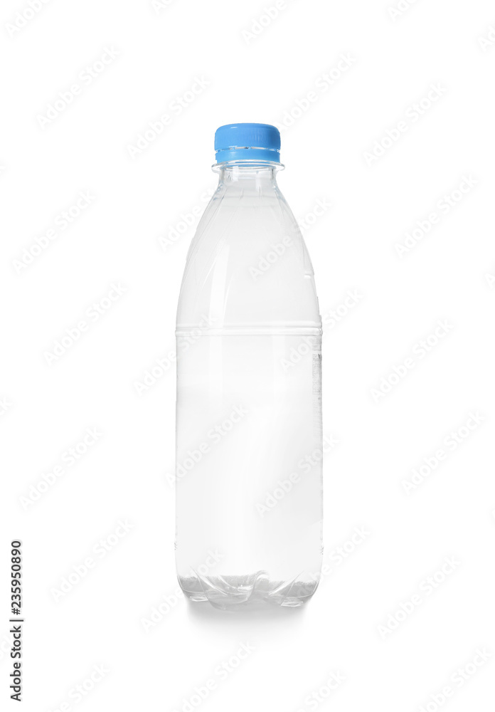 One plastic bottle on white background. Recycle concept One plastic bottle on white background. Recycle concept