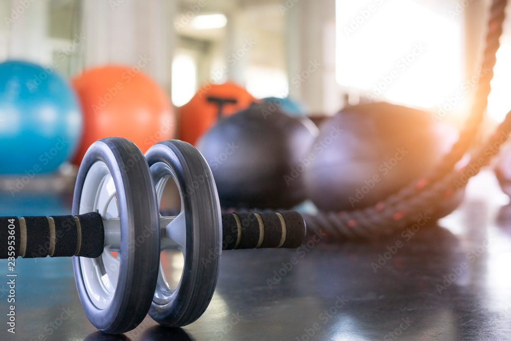 custom made wallpaper toronto digitalClose up of a fitness equipment in gym. Exercise wheel in a gym. Fitness roller equipment. Selective focus.
