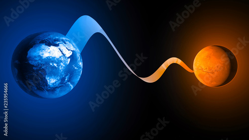 Fototapeta Naklejka Na Ścianę i Meble -  Terra e Marte, missioni spaziali, conquiste nuovi pianeti. Esplorazioni. Viaggio verso Marte le tappe. 3d rendering