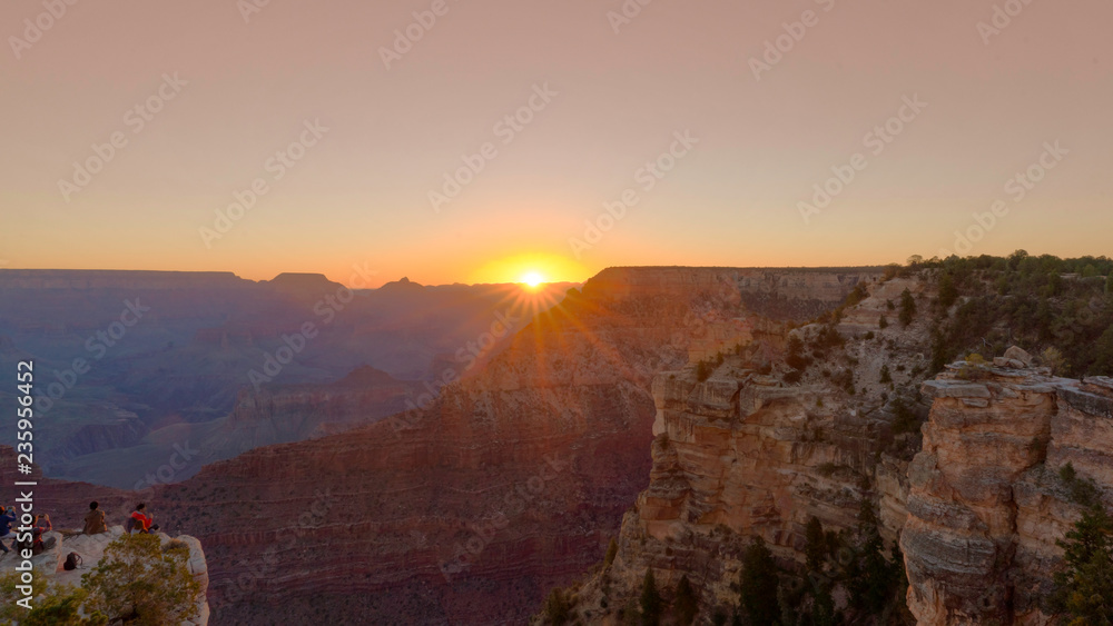 Morning sunlight at horizontal line at Mather view point, Grand Canyon, Arizona,
