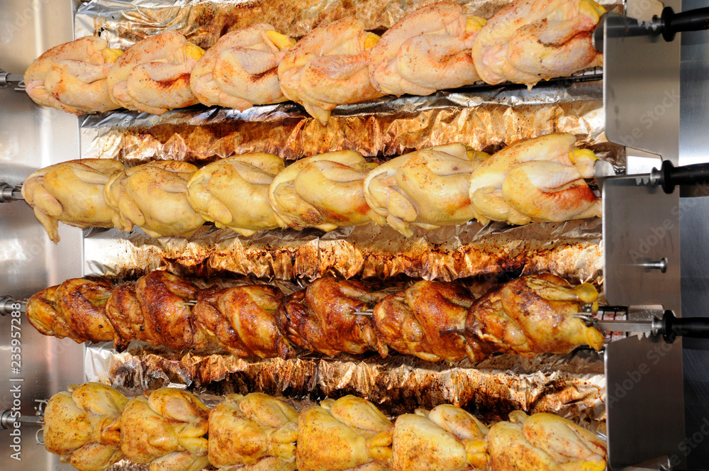 ROASTING CHICKENS ON ROTISSERIE ROASTING CHICKENS ON ROTISSERIE