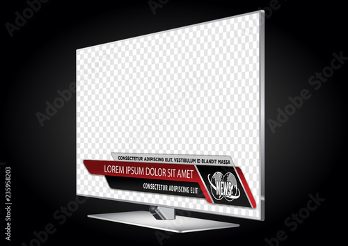 TV realistic flat screen lcd, plasma with news bars for Video headline title or lower third. Isolated on transparent background. Mock Up Template.
