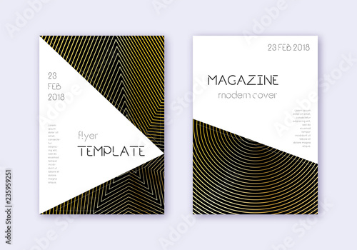 Triangle cover design template set. Gold abstract 