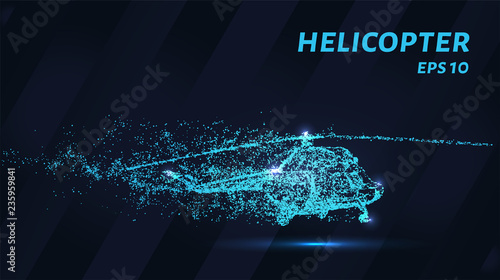 A helicopter from the blue points of light. The helicopter is made up of particles. Vector illustration.