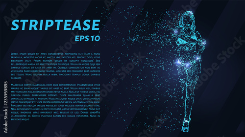 A striptease of blue luminous points. The striptease is made up of particles. Vector illustration.