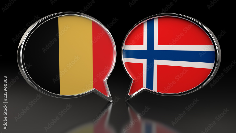 Fototapeta premium Belgium and Norway flags with Speech Bubbles. 3D illustration