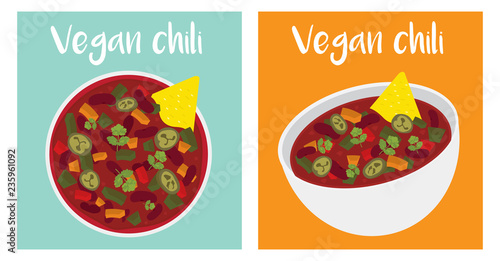 vegan chili bowl illustration vector
