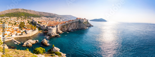 View from Fort Lovrijenac to Dubrovnik Old town in Croatia at sunset light photo