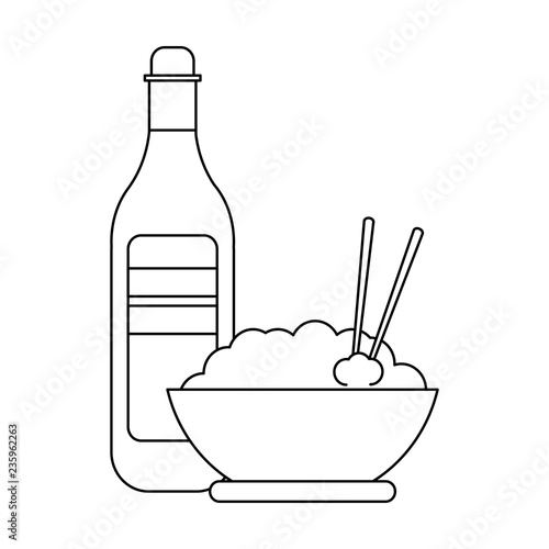 Rice bowl and drink bottle black and white
