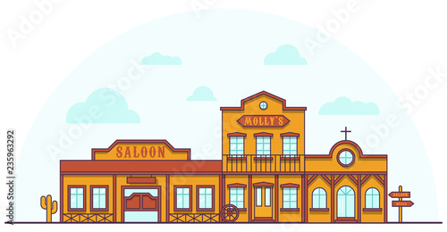 Wild West town. Vector cartoon close-up illustration.