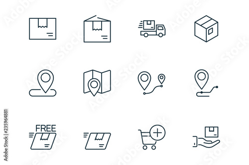 shipping and delivery line icons set on white background