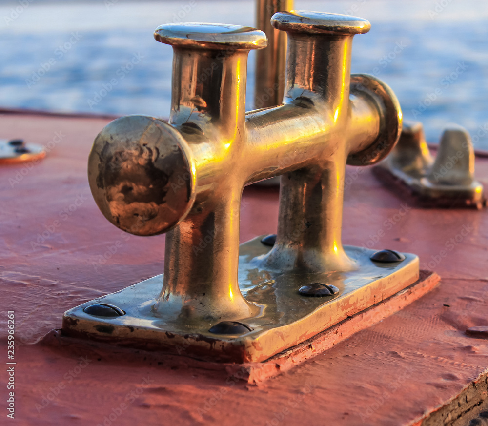 view of the brass devices for mooring on the boat