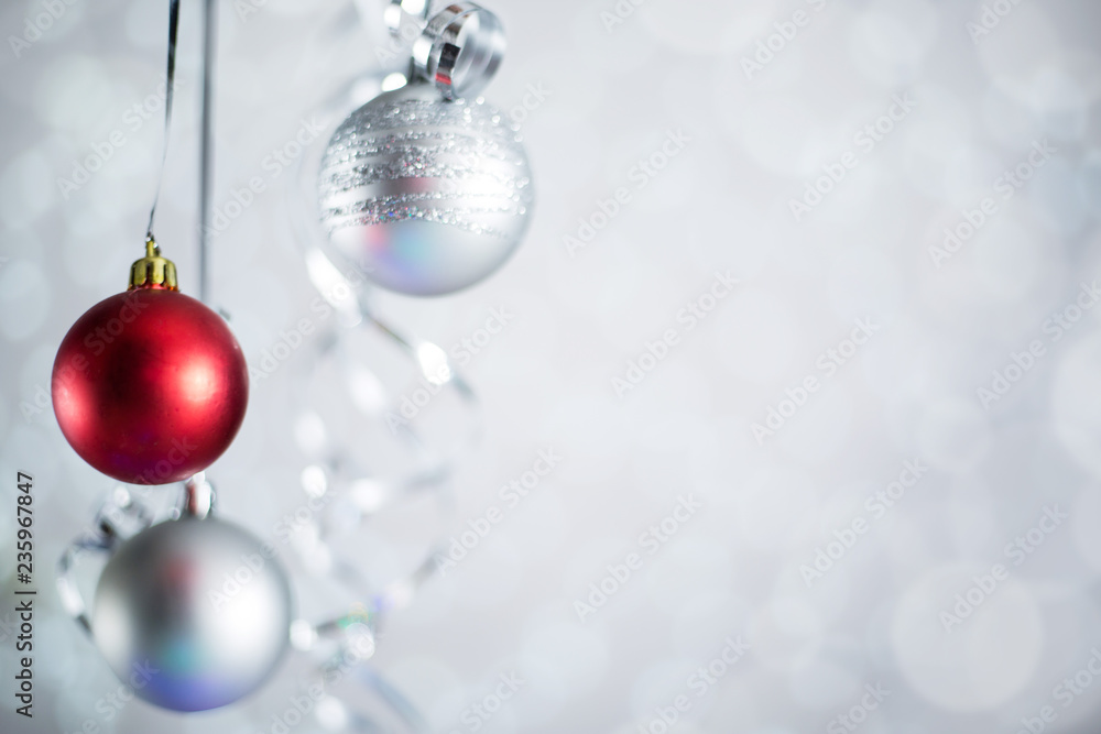 Silver Christmas balls with ribbon Silver Christmas balls with ribbon