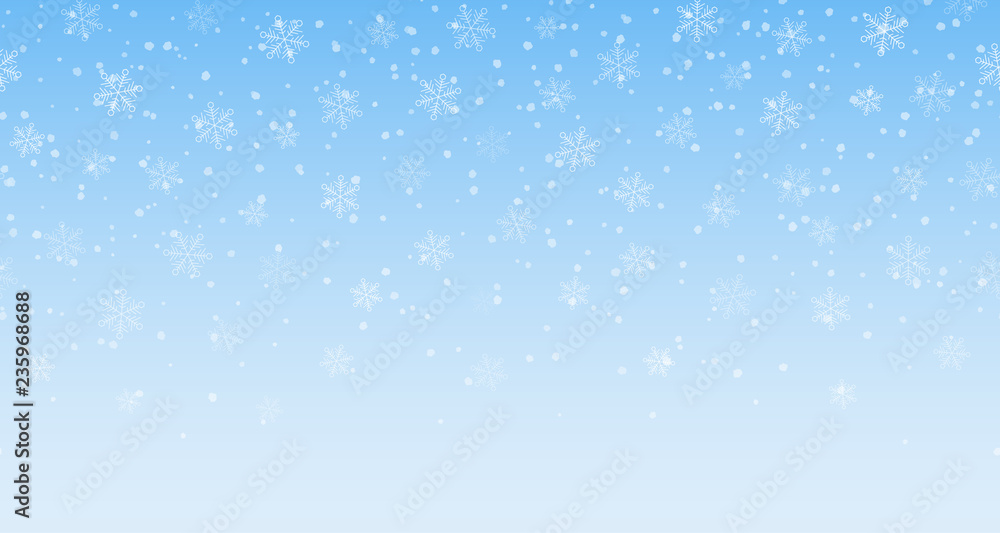 Winter snowy background. Vector seamless  border with snowflakes.