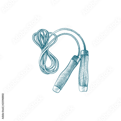 Hand Drawn Jump rope Sketch Symbol isolated on white background. Vector 
Jump rope In Trendy Style. Accessories and sport equipment hand drawing sketches elements