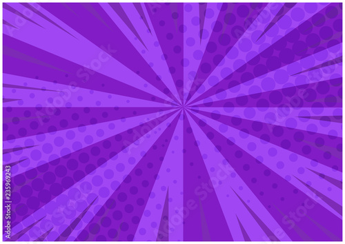 Abstract purple striped retro comic background with halftone corners. Cartoon deep violet background with stripes and halftone pattern for comics book, advertising design, poster, print