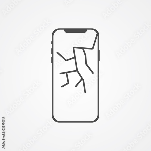 Broken phone screen vector icon sign symbol