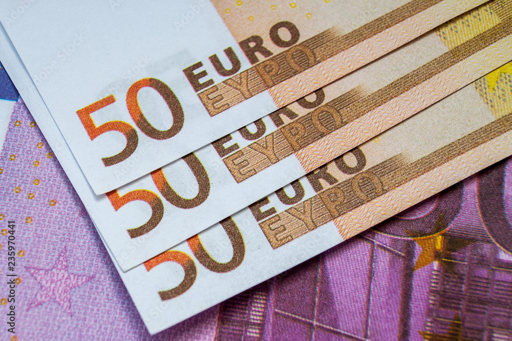 Obraz premium Euro Money Banknotes and cash. 50 and 500 euro