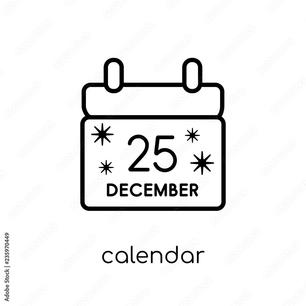 calendar icon. Trendy modern flat linear vector calendar icon on white background from thin line Christmas collection, outline vector illustration calendar icon. Trendy modern flat linear vector calendar icon on white background from thin line Christmas collection, outline vector illustration