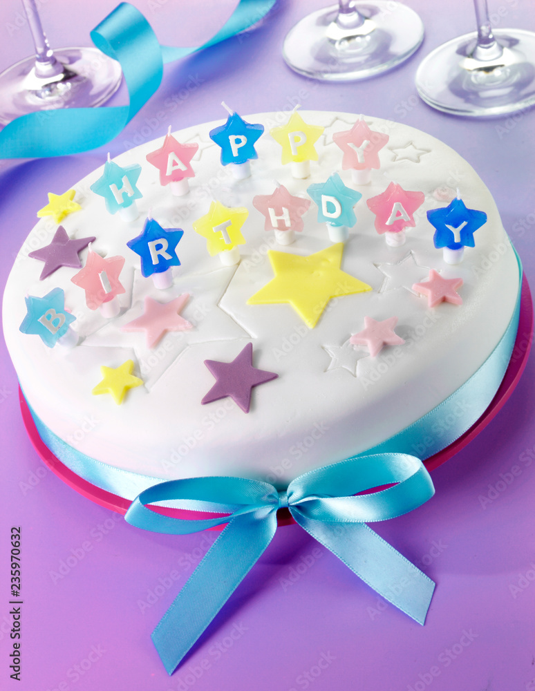ICED HAPPY BIRTHDAY CAKE ON LILAC ICED HAPPY BIRTHDAY CAKE ON LILAC