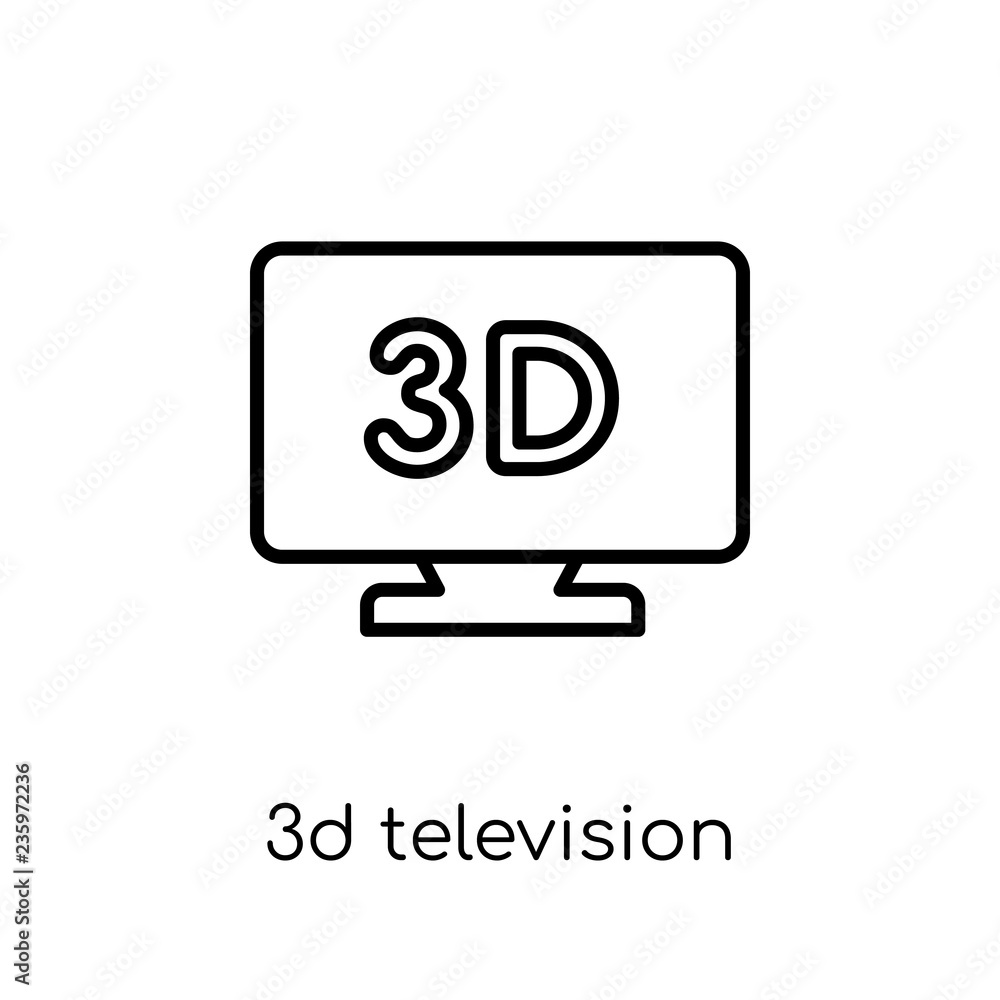 3D Television icon. Trendy modern flat linear vector 3D Television icon on white background from thin line Cinema collection 3D Television icon. Trendy modern flat linear vector 3D Television icon on white background from thin line Cinema collection