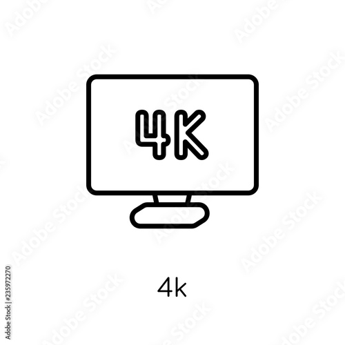 4k icon. Trendy modern flat linear vector 4k icon on white background from thin line Cinema collection