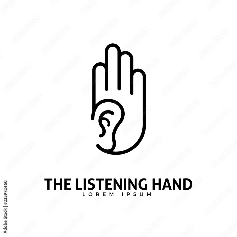 Abstract logo of an ear inside the hand Abstract logo of an ear inside the hand