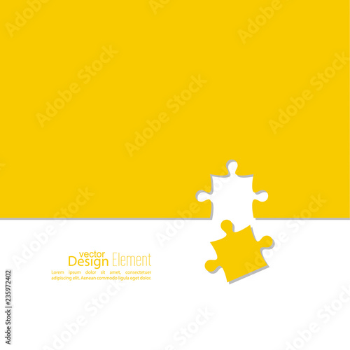 Businessman putting last puzzle in jigsaw. Completion mission concept. Vector illustration. 